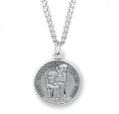 Sterling Silver St. Christopher Round Medal on a 24&quot; Rhodium Plated Chain