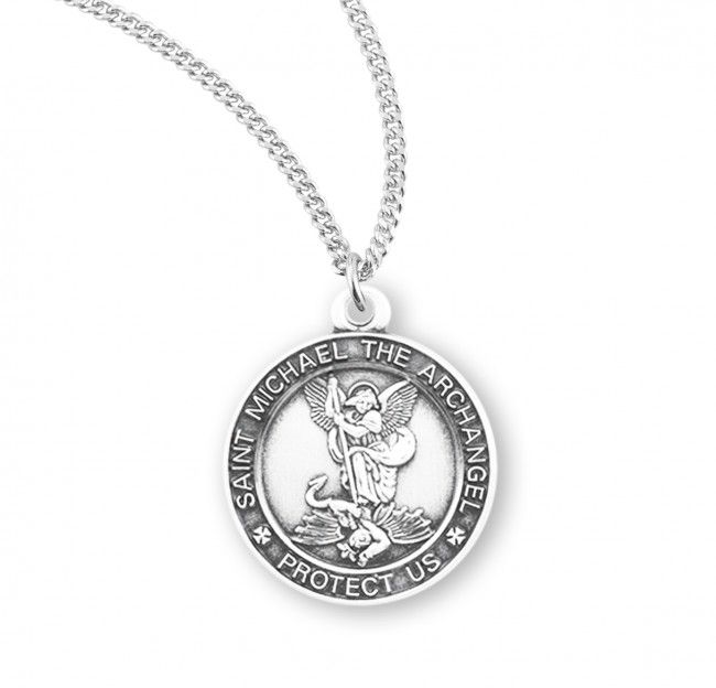 Sterling Silver St. Michael Round Medal on a 18&quot; Rhodium Plated Chain