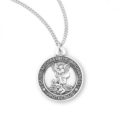 Sterling Silver St. Michael Round Medal on a 18&quot; Rhodium Plated Chain