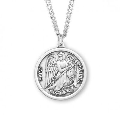 Sterling Silver St. Michael Round Medal on a 24&quot; Rhodium Plated Chain