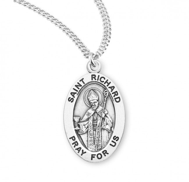 Sterling Silver St. Richard Oval Medal on a 20&quot; Rhodium Plated Chain