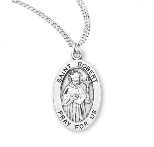 Sterling Silver St. Robert Oval Medal on a 20&quot; Rhodium Plated Chain