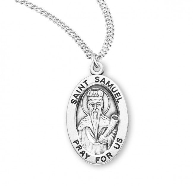 Sterling Silver St. Samuel Oval Medal on a 20&quot; Rhodium Plated Chain