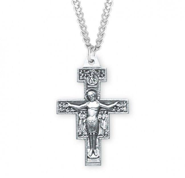 Sterling Silver St. Damiano Crucifix on a 24&quot; Rhodium Plated Chain