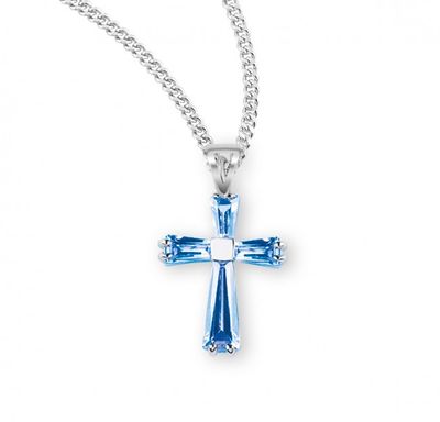 Light Sapphire Zircon Cross Pendant on a 18&quot; Rhodium Plated Chain