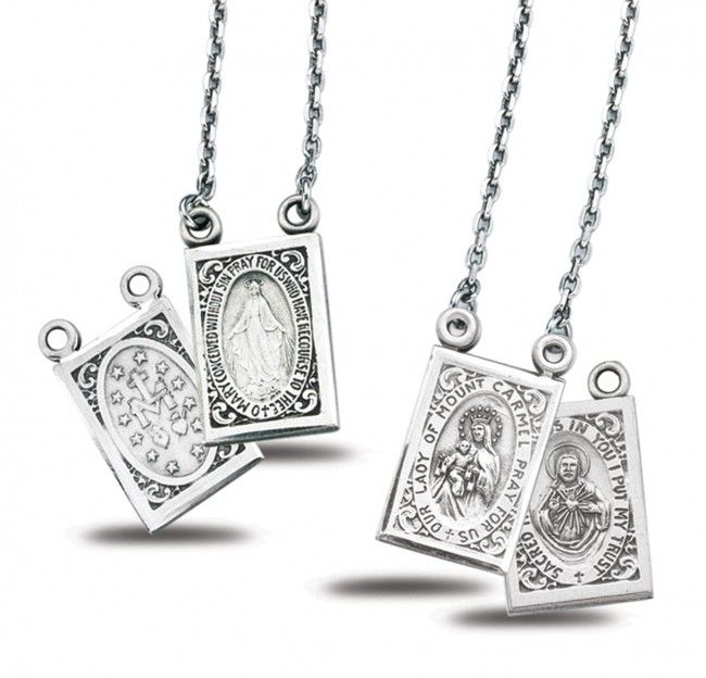 Sterling Silver Miraculous Double Sided Scapular with Chain