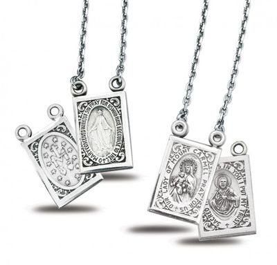 Sterling Silver Miraculous Double Sided Scapular with Chain