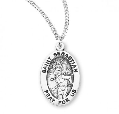 Sterling Silver St. Sebastian Oval Medal on a 20&quot; Rhodium Plated Chain