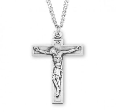 Sterling Silver Short Top Crucifix on a 24&quot; Rhodium Plated Chain