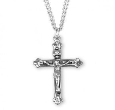 Sterling Silver Flair Tip Crucifix on a 18&quot; Rhodium Plated Chain