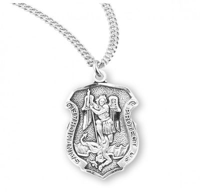 Sterling Silver Small St. Michael Shield on a 20&quot; Rhodium Plated Chain