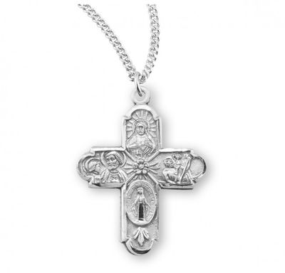 Sterling Silver 4-Way Medal on a 18&quot; Rhodium Plated Chain