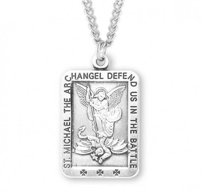 Sterling Silver Square St. Michael Medal on a 24&quot; Rhodium Plated Chain