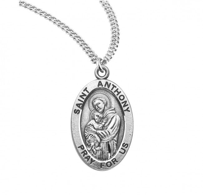 Sterling Silver St. Anthony Oval Medal on a 20&quot; Rhodium Plated Chain