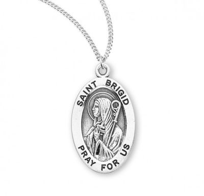 Sterling Silver St. Brigid Oval Medal on a 18&quot; Rhodium Plated Chain