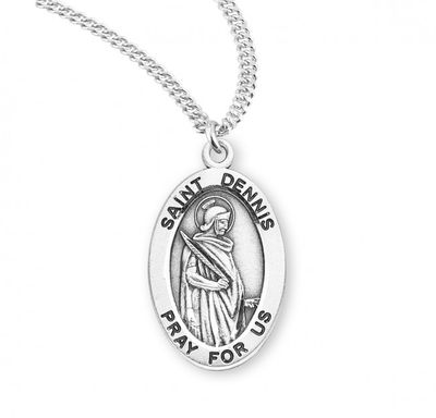 Sterling Silver St. Dennis Oval Medal on a 20&quot; Rhodium Plated Chain