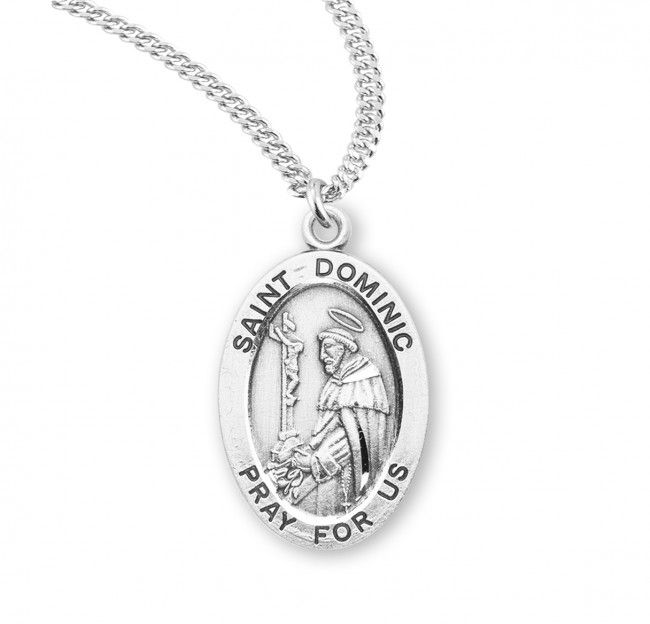 Sterling Silver St. Dominic Oval Medal on a 20&quot; Rhodium Plated Chain