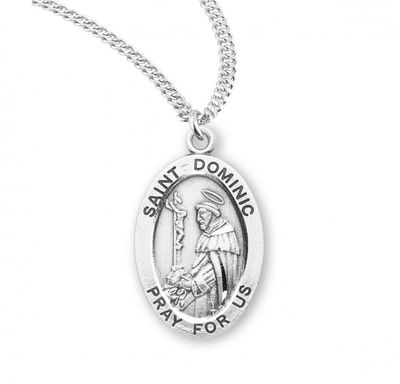 Sterling Silver St. Dominic Oval Medal on a 20&quot; Rhodium Plated Chain