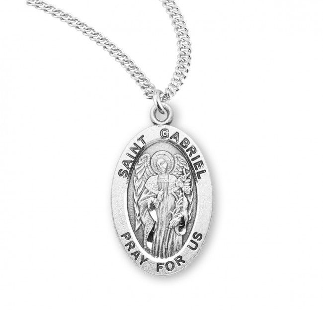 Sterling Silver St. Gabriel Oval Medal on a 20&quot; Rhodium Plated Chain