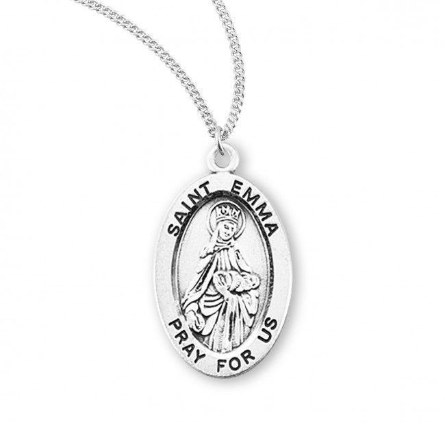 Sterling Silver St. Emma Oval Medal on a 18&quot; Rhodium Plated Chain