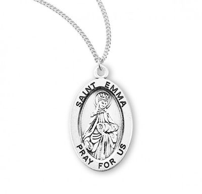 Sterling Silver St. Emma Oval Medal on a 18&quot; Rhodium Plated Chain