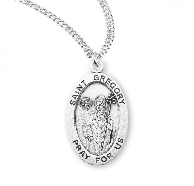 Sterling Silver St. Gregory Oval Medal on a 20&quot; Rhodium Plated Chain