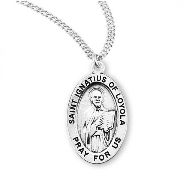 Sterling Silver St. Ignatius of Loyola Oval Medal on a 20&quot; Rhodium Plated Chain