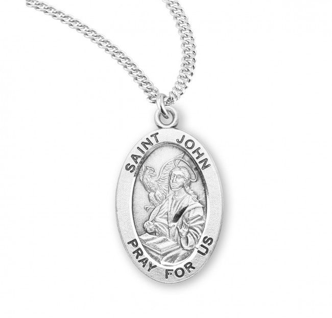 Sterling Silver St. John Oval Medal on a 20&quot; Rhodium Plated Chain