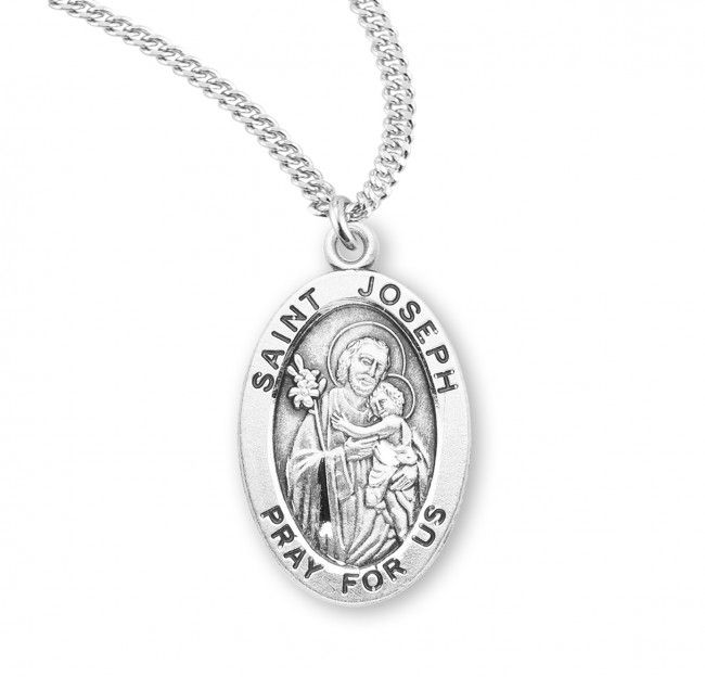 Sterling Silver St. Joseph Oval Medal on a 20&quot; Rhodium Plated Chain