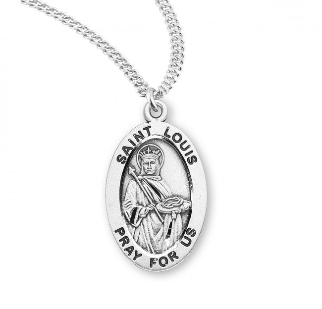 Sterling Silver St. Louis Oval Medal on a 20&quot; Rhodium Plated Chain