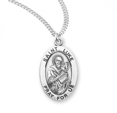 Sterling Silver St. Luke Oval Medal on a 18&quot; Rhodium Plated Chain