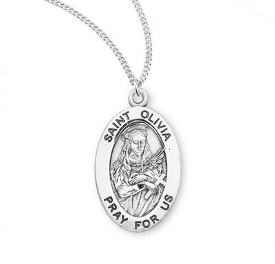 Sterling Silver St. Olivia Oval Medal on a 18&quot; Rhodium Plated Chain