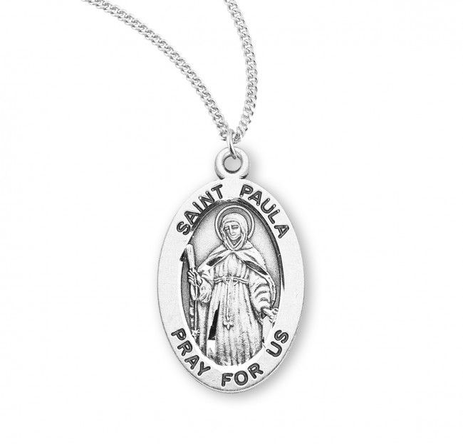 Sterling Silver St. Paula Oval Medal on a 18&quot; Rhodium Plated Chain
