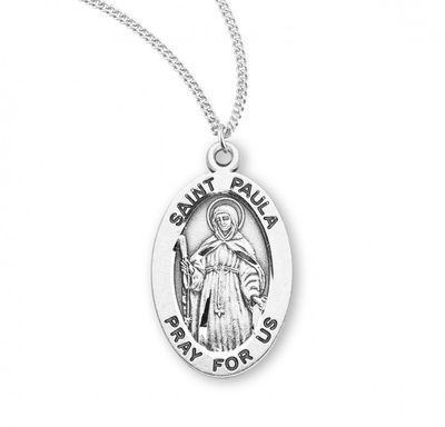 Sterling Silver St. Paula Oval Medal on a 18&quot; Rhodium Plated Chain