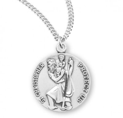 Sterling Silver St. Christopher Round Medal on a 20&quot; Rhodium Plated Chain