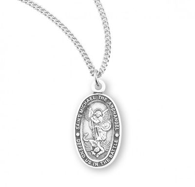 Sterling Silver St. Michael Oval Medal on a 18&quot; Rhodium Plated Chain