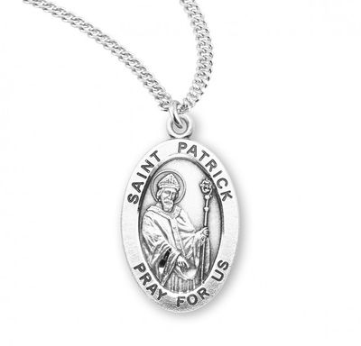 Sterling Silver St. Patrick Oval Medal on a 20&quot; Rhodium Plated Chain
