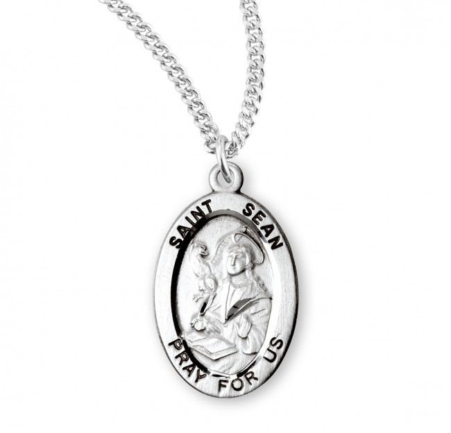 Sterling Silver St. Sean Oval Medal on a 20&quot; Rhodium Plated Chain