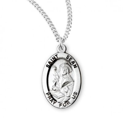 Sterling Silver St. Sean Oval Medal on a 20&quot; Rhodium Plated Chain
