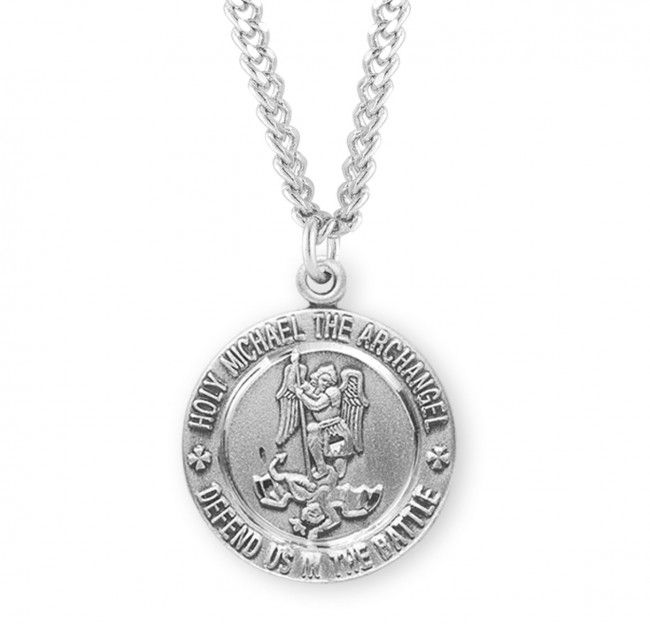 Sterling Silver St. Michael Round  Medal on a 24&quot; Rhodium Plated Chain