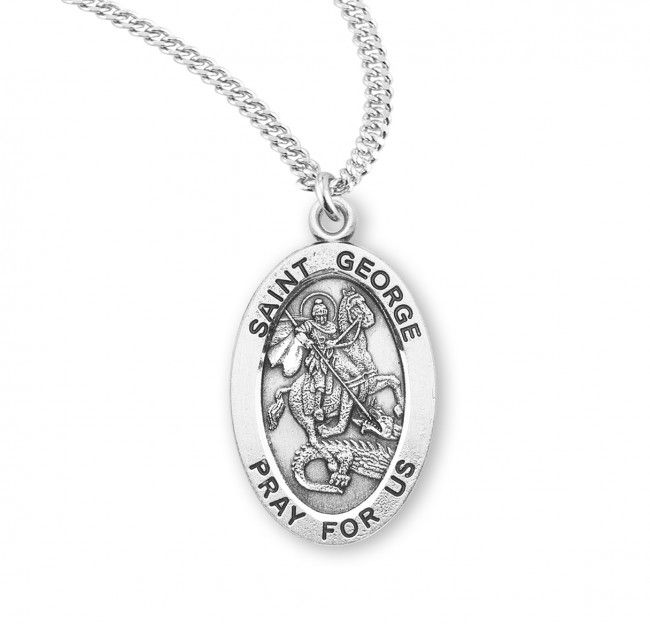 Sterling Silver St. George Oval Medal on a 20&quot; Rhodium Plated Chain