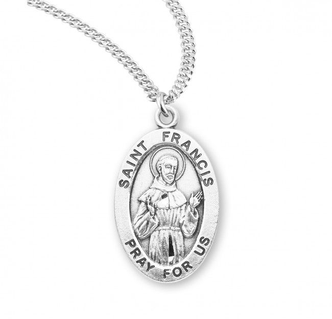 Sterling Silver St. Francis Oval Medal on a 20&quot; Rhodium Plated Chain