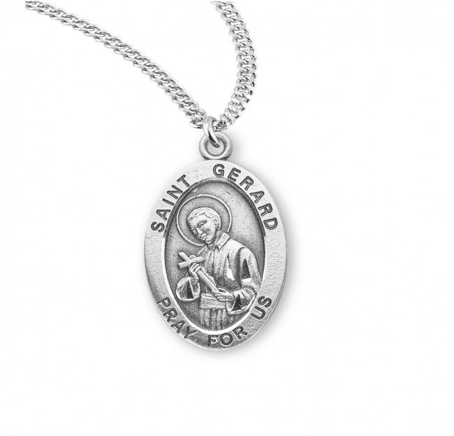 Sterling Silver St. Gerard Oval Medal on a 20&quot; Rhodium Plated Chain