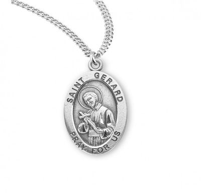 Sterling Silver St. Gerard Oval Medal on a 20&quot; Rhodium Plated Chain