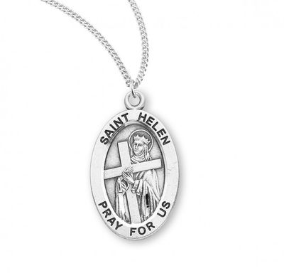 Sterling Silver St. Helen Oval Medal on a 18&quot; Rhodium Plated Chain