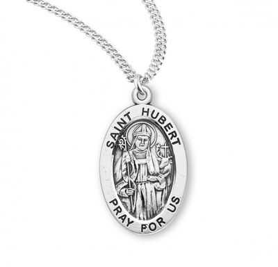 Sterling Silver St. Hubert Oval Medal on a 20&quot; Rhodium Plated Chain