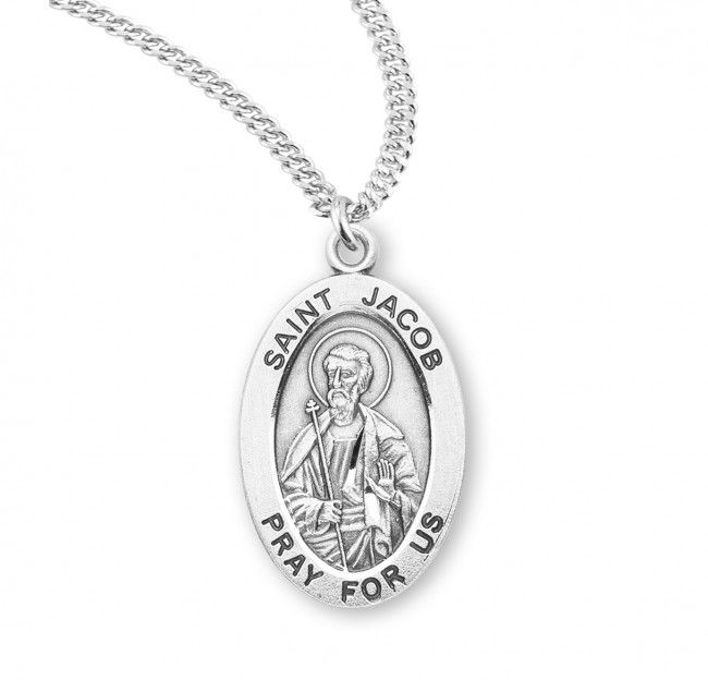 Sterling Silver St. Jacob Oval Medal on a 20&quot; Rhodium Plated Chain