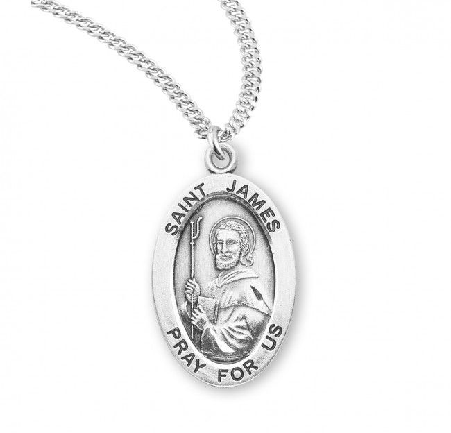 Sterling Silver St. James Oval Medal on a 20&quot; Rhodium Plated Chain
