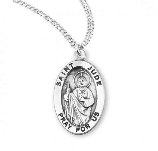 Sterling Silver St. Jude Oval Medal on a 20&quot; Rhodium Plated Chain