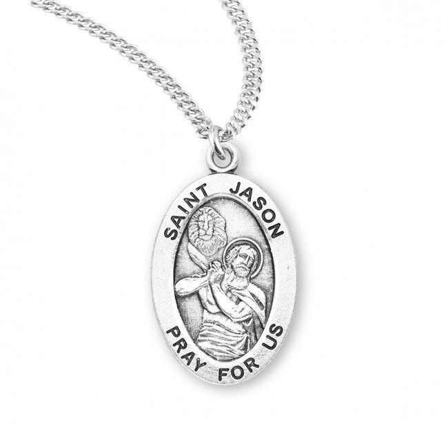 Sterling Silver St. Jason Oval Medal on a 20&quot; Rhodium Plated Chain